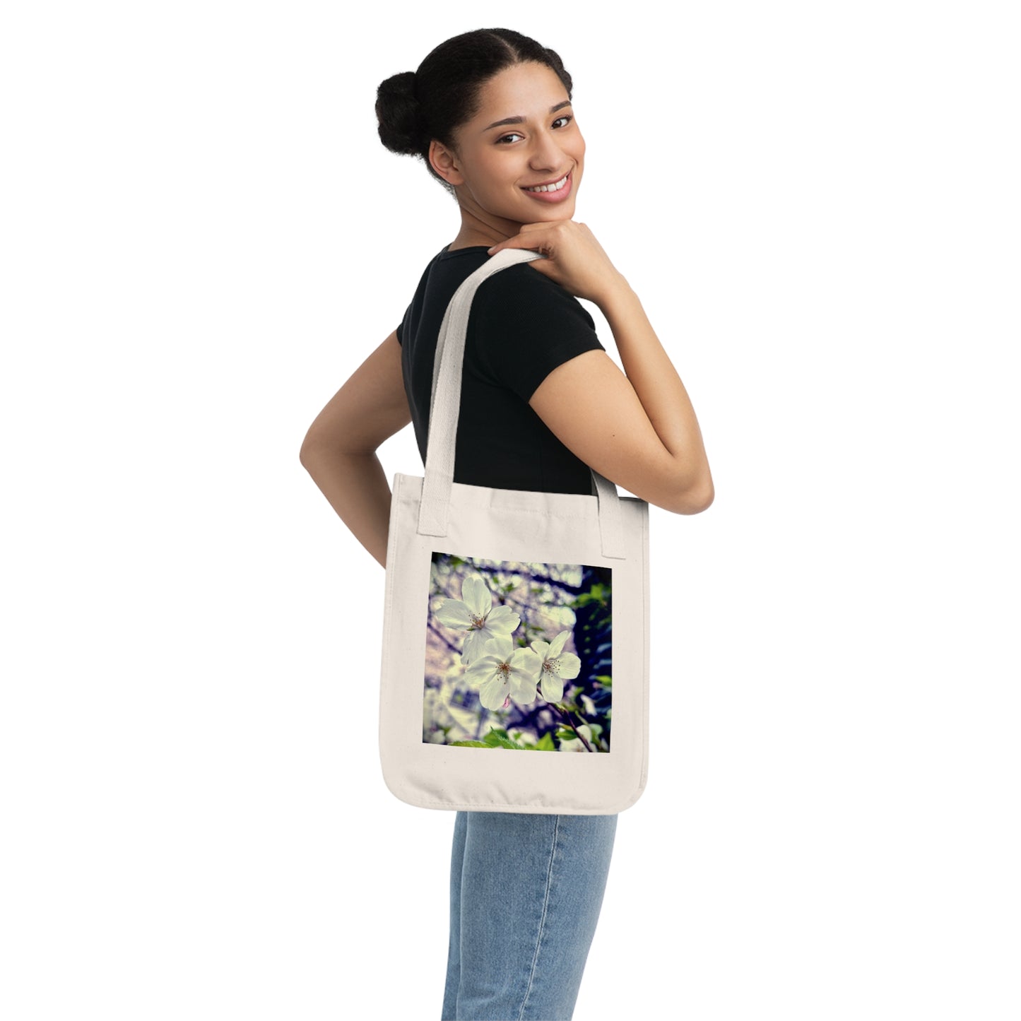 Cherry Blossoms Organic Canvas Tote Bag, Eco-Friendly Shopping Bag, Reusable Grocery Tote, Beach Bag, Gift for Nature Lovers