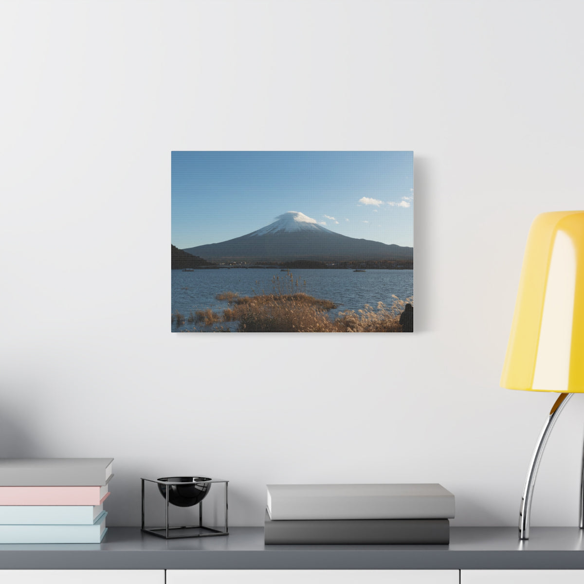 Mount Fuji Autumn Canvas — Lake Kawaguchi Golden Reeds & Reflection Wall Art, Japan
