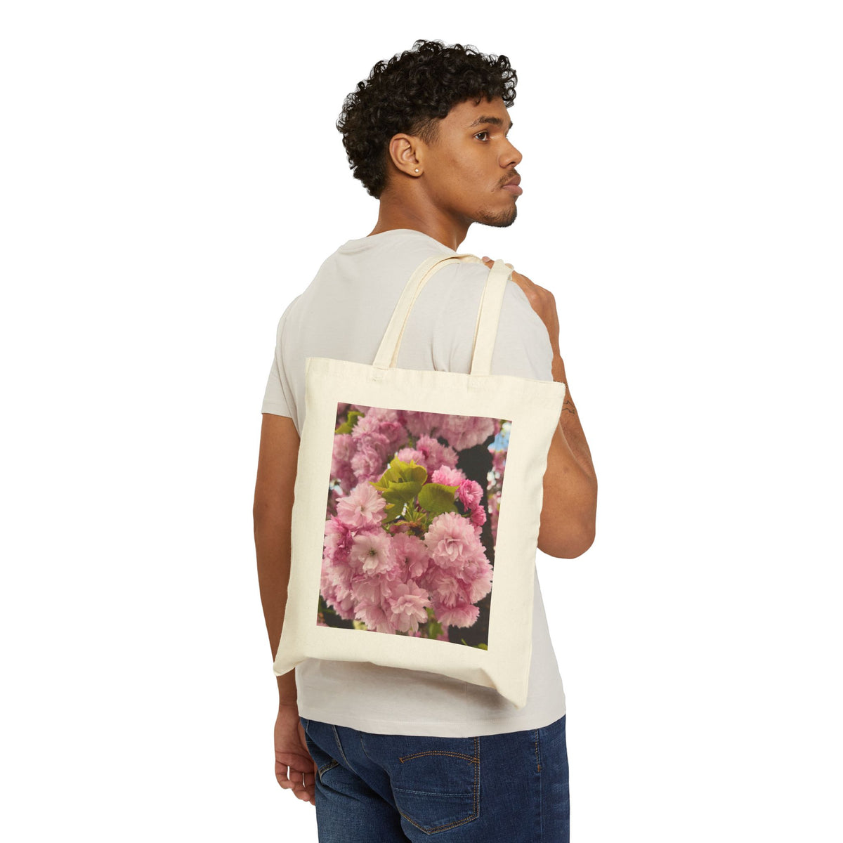 Pink Cherry Blossom Tote Bag — Japanese Sakura Canvas Market Tote, Floral Spring Bag, Gift for Her