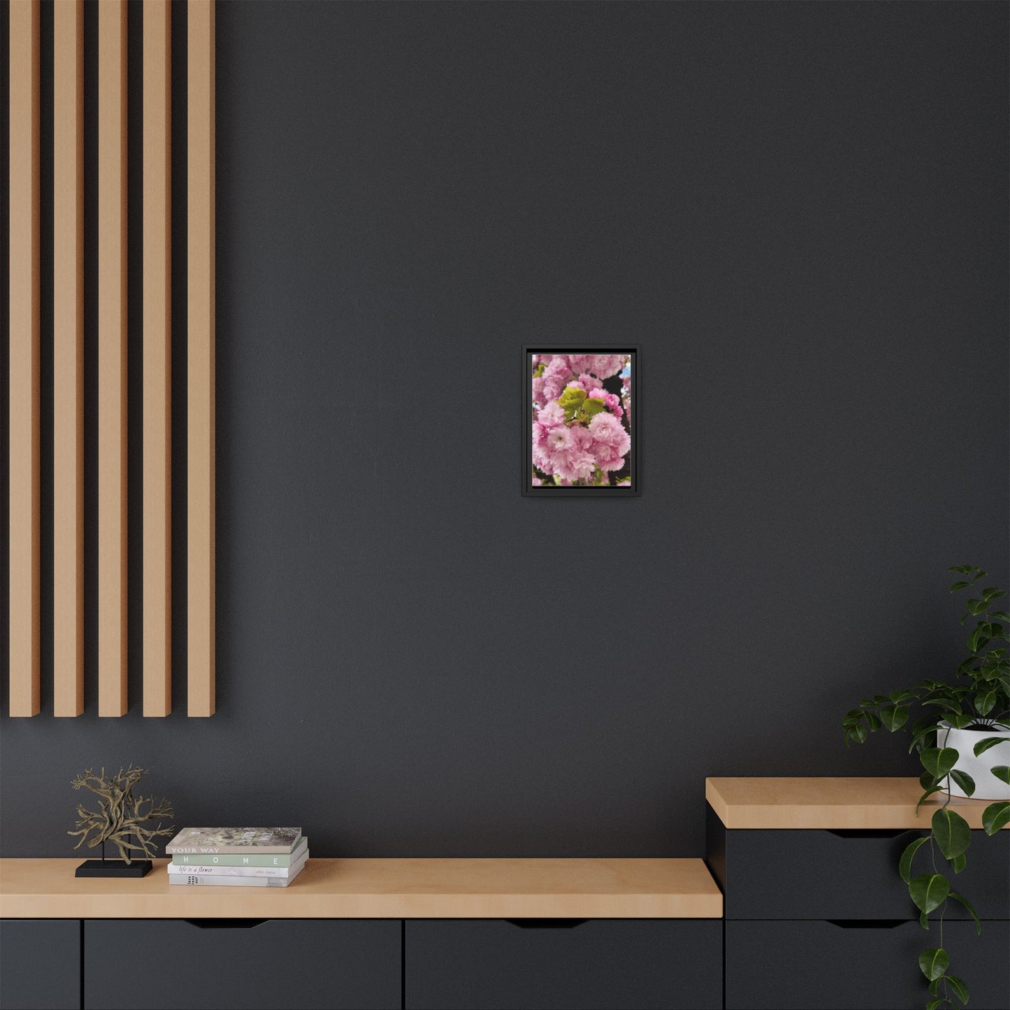 Pink Cherry Blossoms Framed Canvas Print — Japanese Spring Floral Wall Art