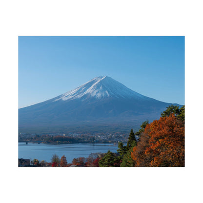 Mount Fuji Autumn Poster — Lake Kawaguchi Fall Foliage Wall Print, Japanese Landscape Décor