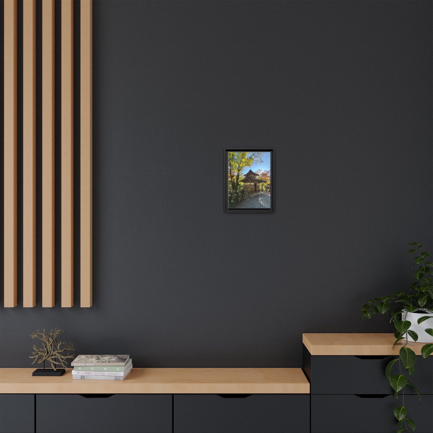 Traditional Japanese Garden Temple Framed Canvas Print — Serene Architecture Wall Art