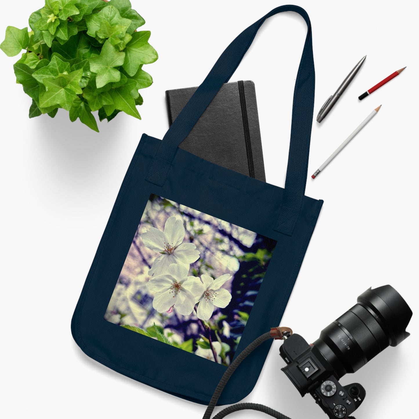 Cherry Blossoms Organic Canvas Tote Bag, Eco-Friendly Shopping Bag, Reusable Grocery Tote, Beach Bag, Gift for Nature Lovers