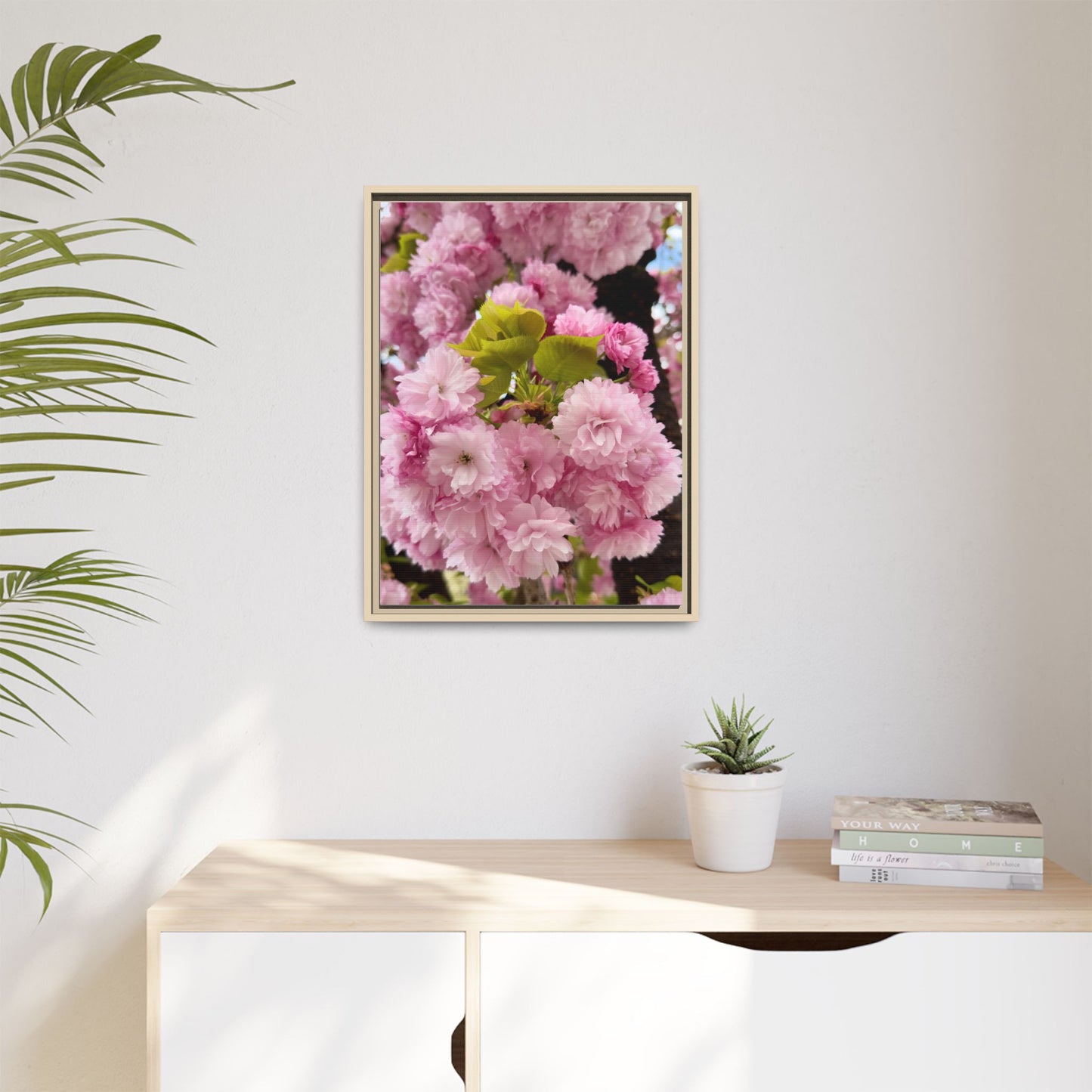 Pink Cherry Blossoms Framed Canvas Print — Japanese Spring Floral Wall Art