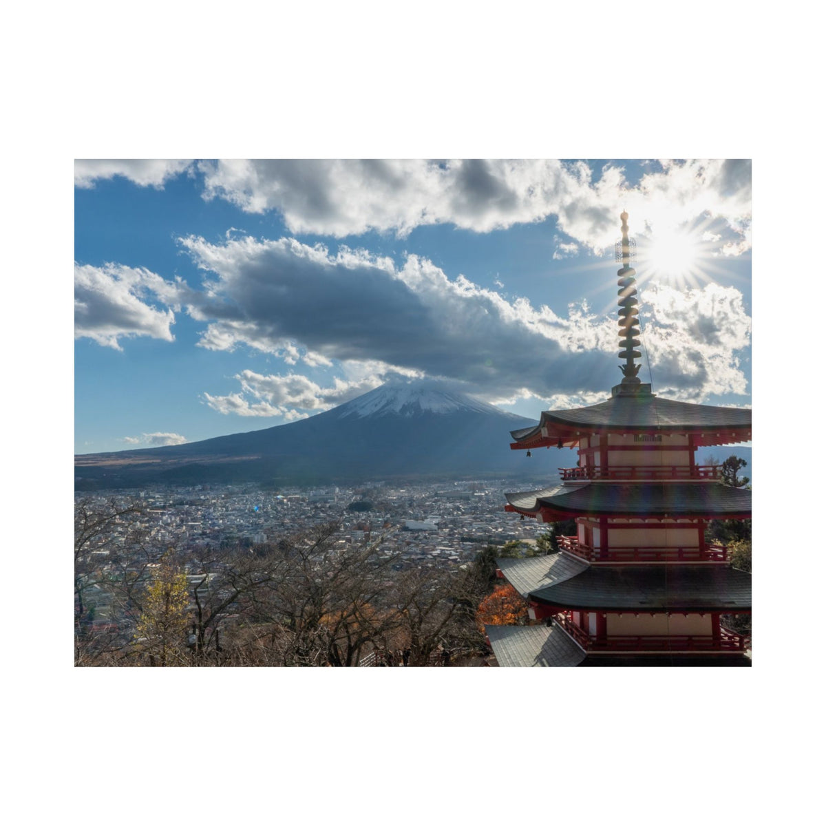 Chureito Pagoda & Mount Fuji Autumn Poster — Fujiyoshida Fall Foliage Wall Print, Japanese Landscape Décor