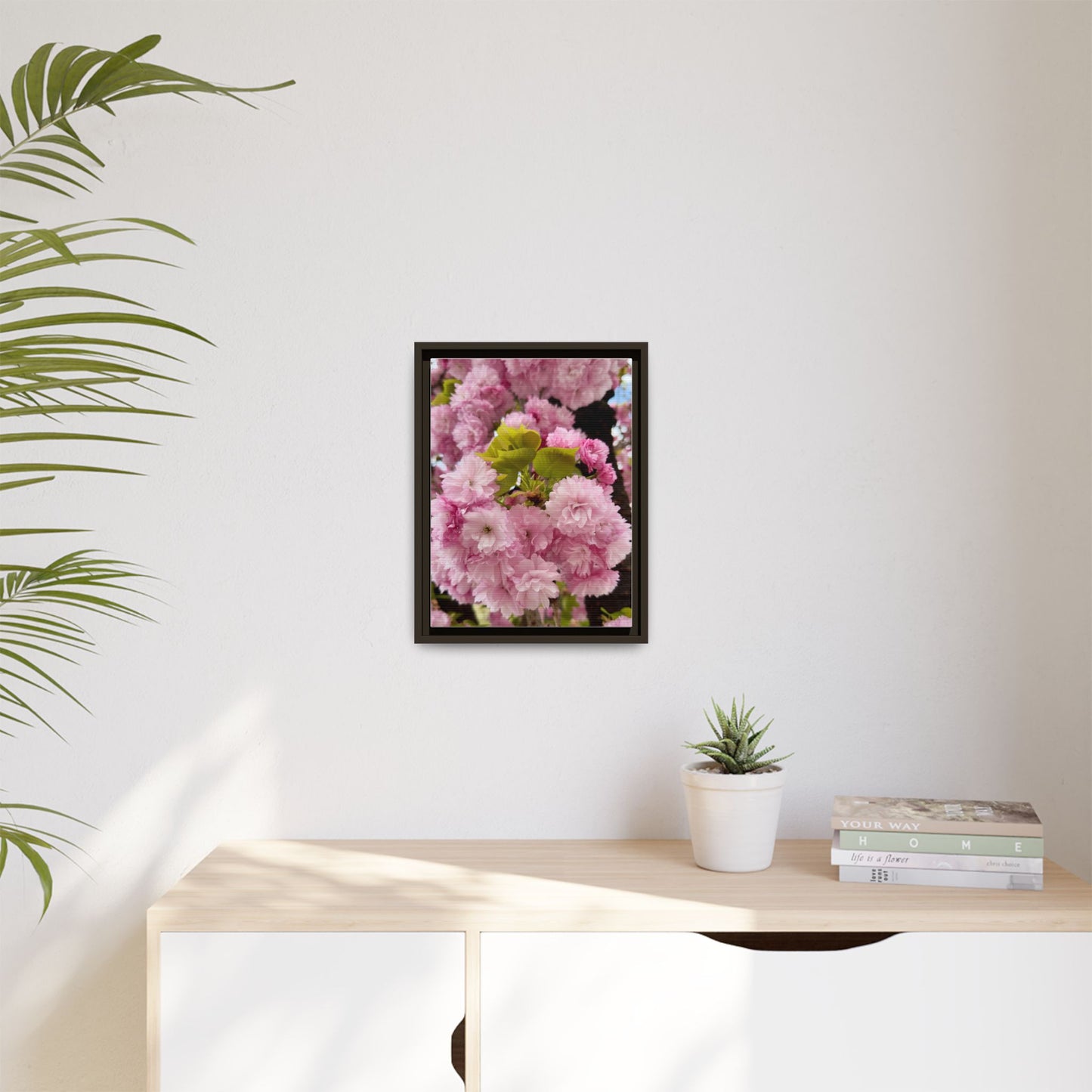Pink Cherry Blossoms Framed Canvas Print — Japanese Spring Floral Wall Art