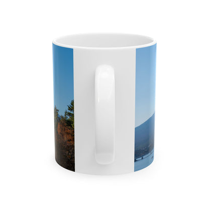 Mount Fuji Autumn Coffee Mug — Lake Kawaguchi Fall Foliage Cup, Japanese Décor Gift