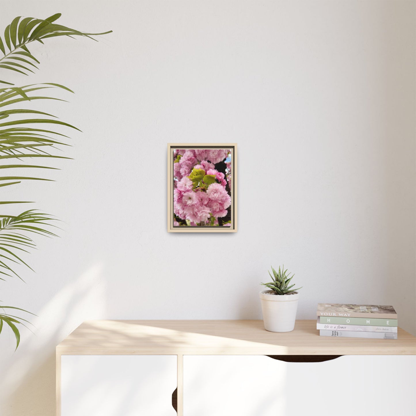 Pink Cherry Blossoms Framed Canvas Print — Japanese Spring Floral Wall Art
