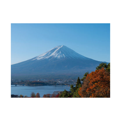 Mount Fuji Autumn Poster — Lake Kawaguchi Fall Foliage Wall Print, Japanese Landscape Décor