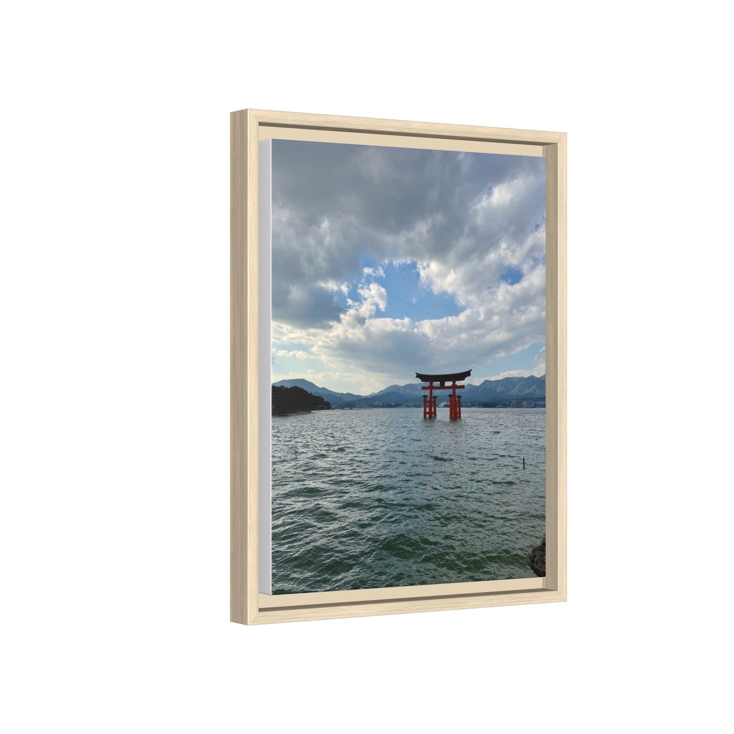 Miyajima Torii Gate Framed Canvas Print — Serene Japanese Coastal Wall Art