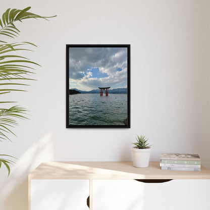 Miyajima Torii Gate Framed Canvas Print — Serene Japanese Coastal Wall Art