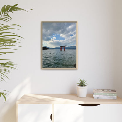 Miyajima Torii Gate Framed Canvas Print — Serene Japanese Coastal Wall Art