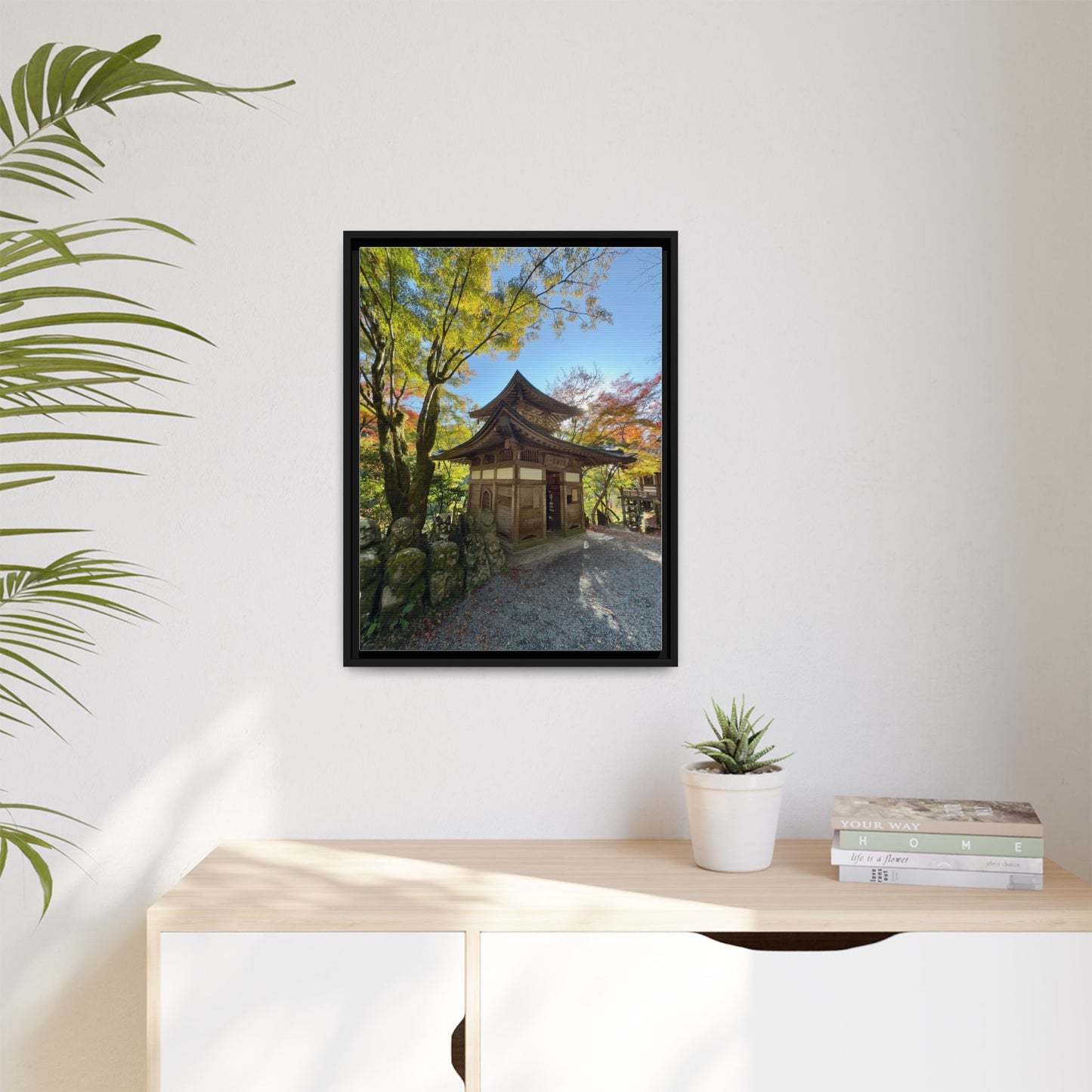 Traditional Japanese Garden Temple Framed Canvas Print — Serene Architecture Wall Art