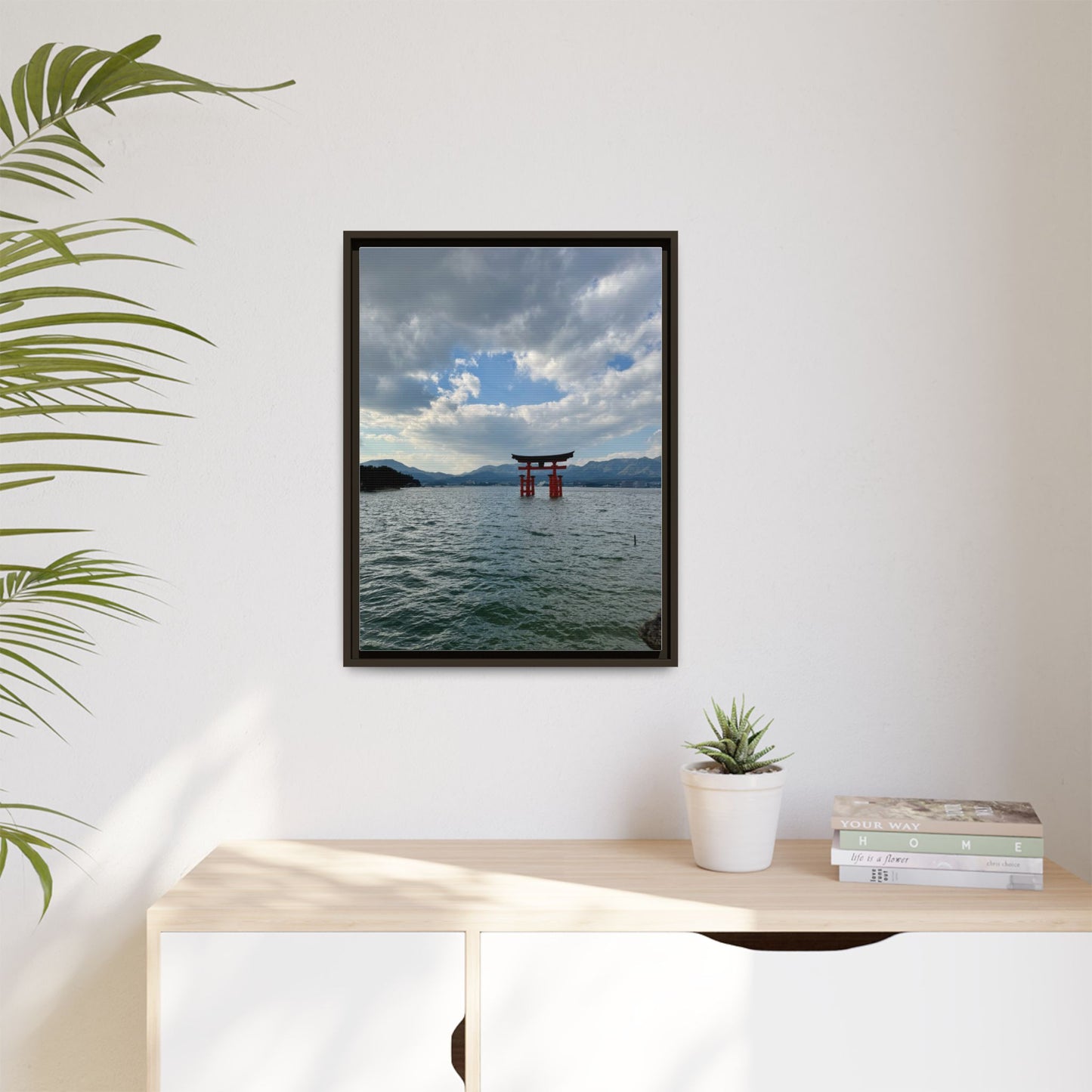 Miyajima Torii Gate Framed Canvas Print — Serene Japanese Coastal Wall Art