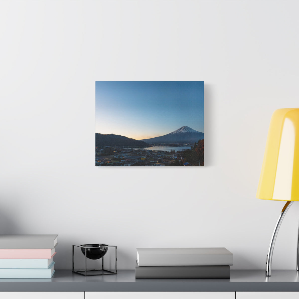 Mount Fuji Sunrise Canvas — Lake Kawaguchi Dawn Over Town Wall Art, Japan