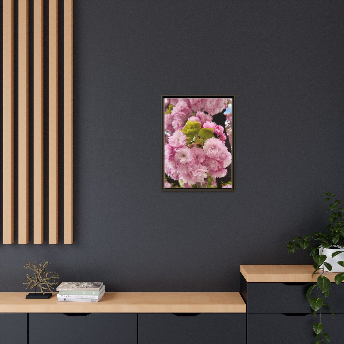 Pink Cherry Blossoms Framed Canvas Print — Japanese Spring Floral Wall Art