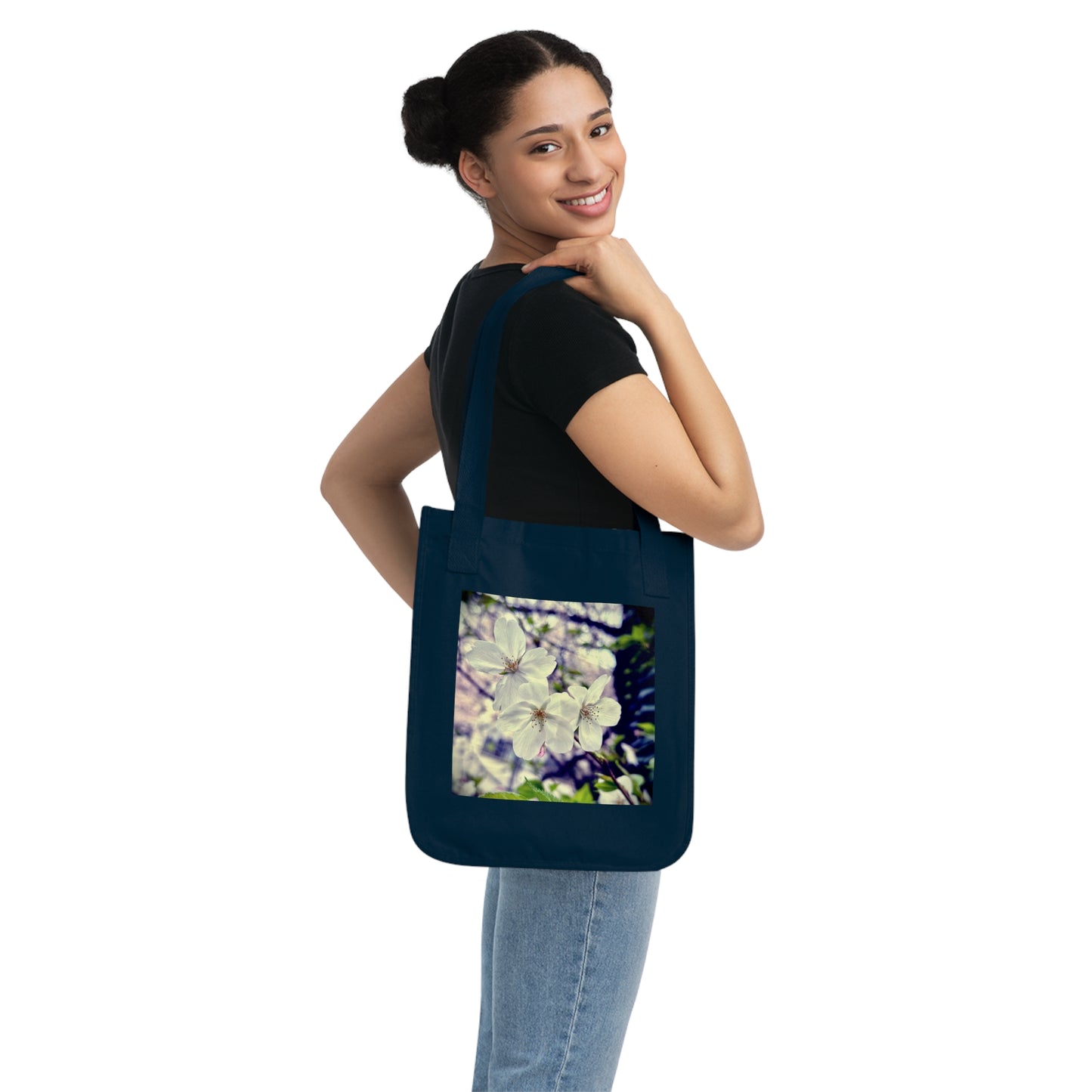 Cherry Blossoms Organic Canvas Tote Bag, Eco-Friendly Shopping Bag, Reusable Grocery Tote, Beach Bag, Gift for Nature Lovers
