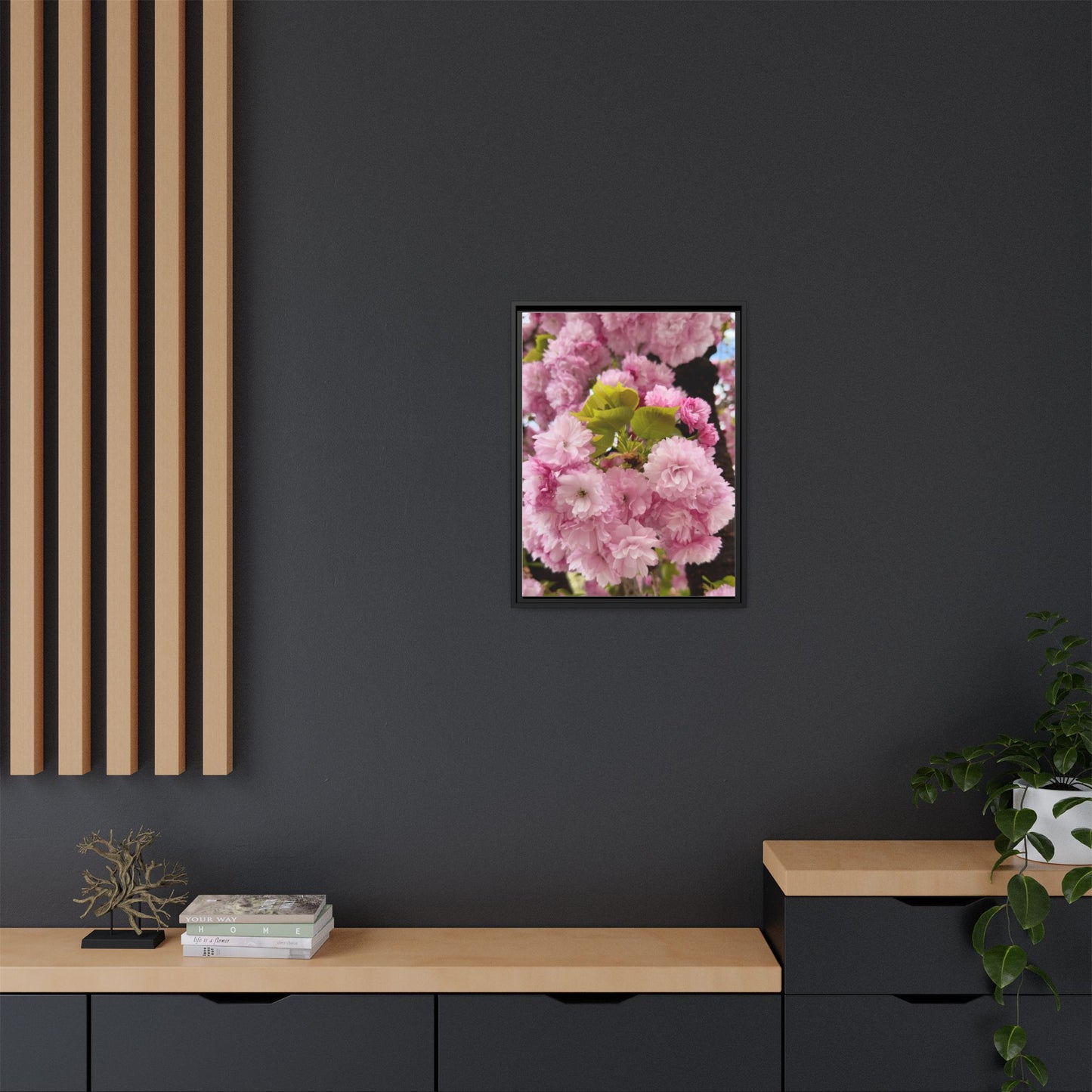 Pink Cherry Blossoms Framed Canvas Print — Japanese Spring Floral Wall Art