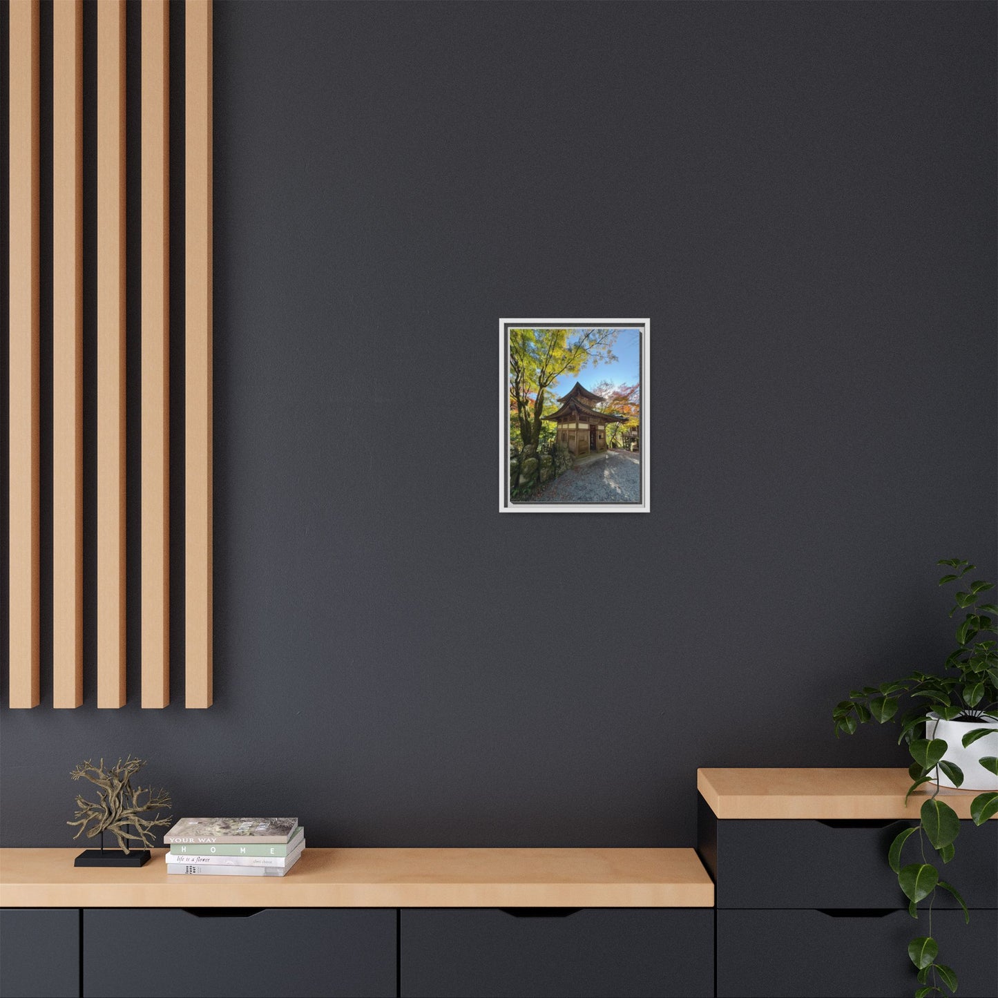 Traditional Japanese Garden Temple Framed Canvas Print — Serene Architecture Wall Art