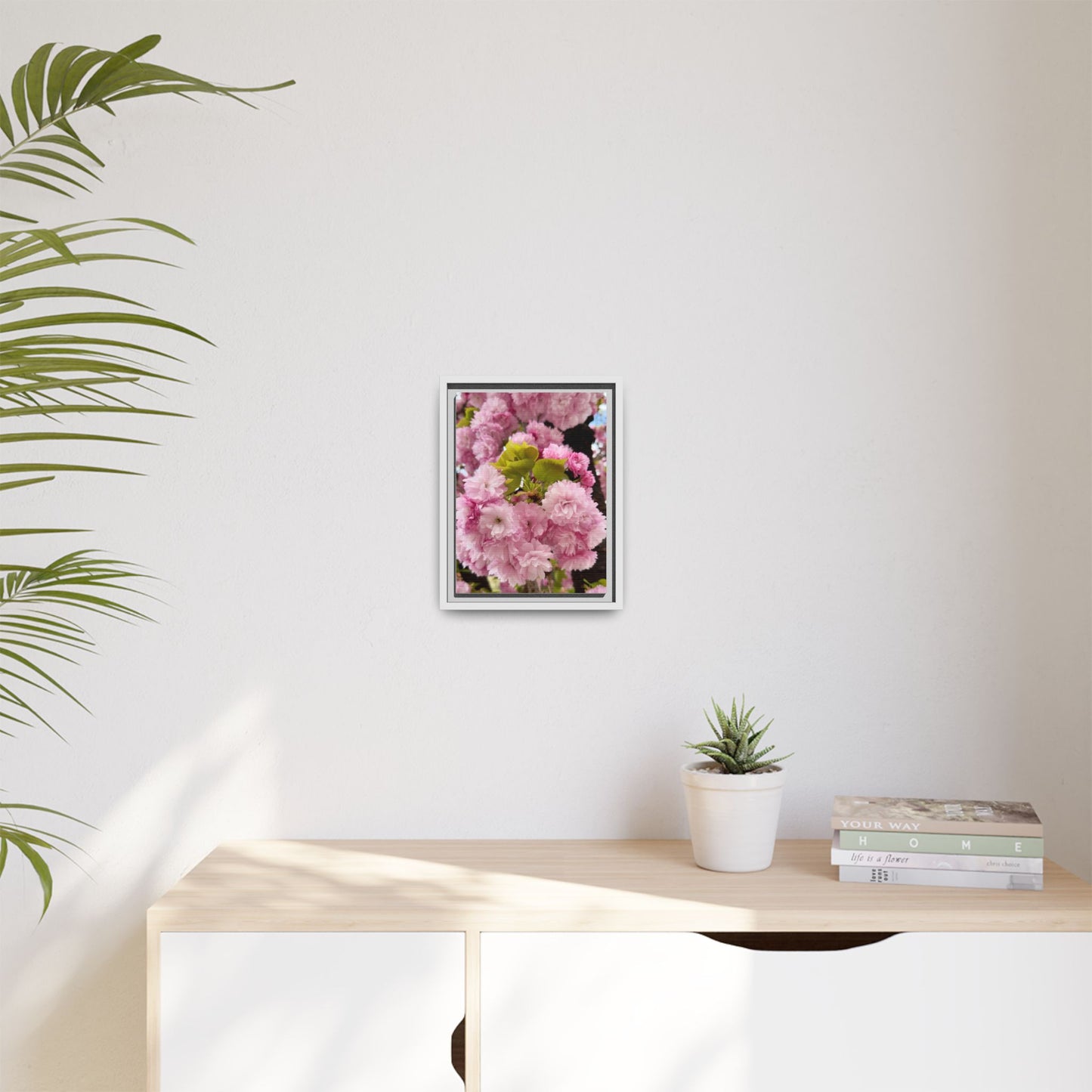 Pink Cherry Blossoms Framed Canvas Print — Japanese Spring Floral Wall Art