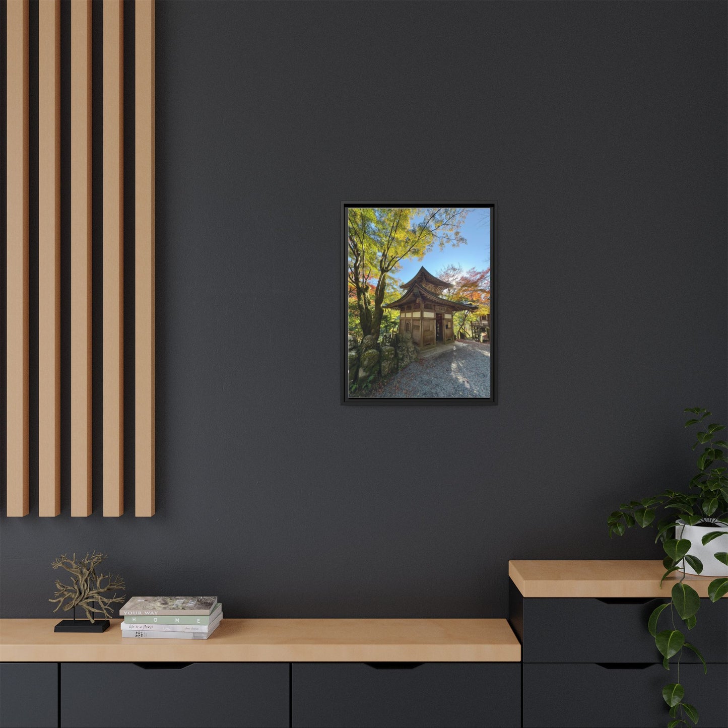 Traditional Japanese Garden Temple Framed Canvas Print — Serene Architecture Wall Art