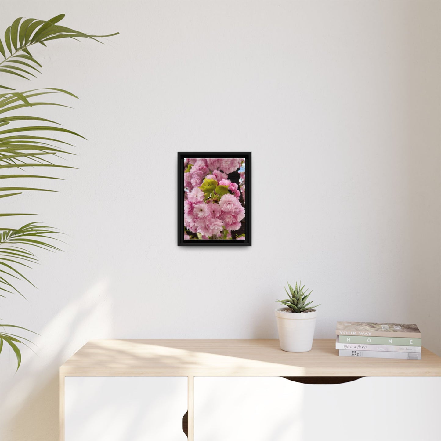 Pink Cherry Blossoms Framed Canvas Print — Japanese Spring Floral Wall Art