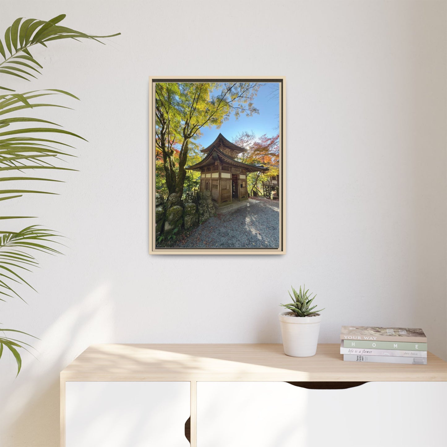 Traditional Japanese Garden Temple Framed Canvas Print — Serene Architecture Wall Art