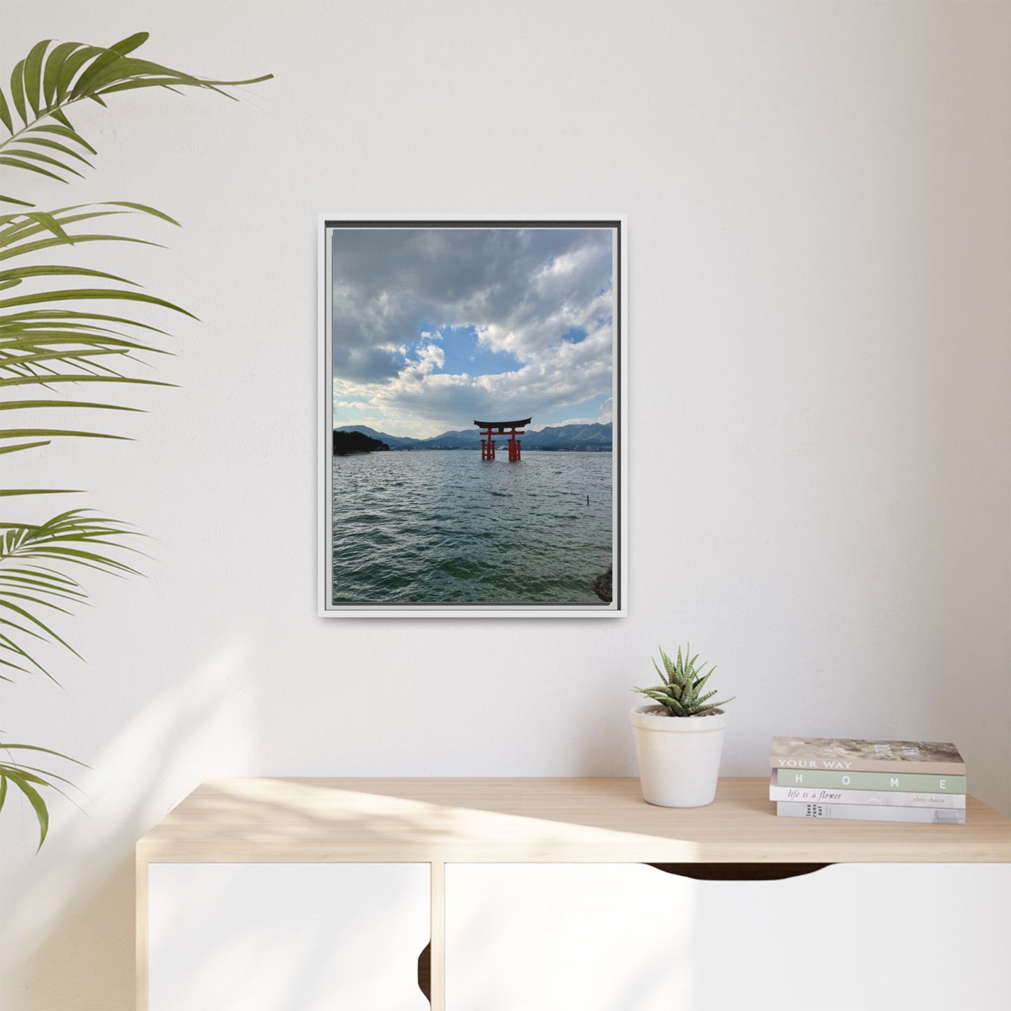 Miyajima Torii Gate Framed Canvas Print — Serene Japanese Coastal Wall Art