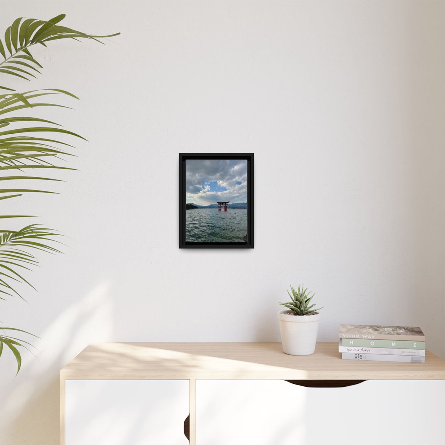Miyajima Torii Gate Framed Canvas Print — Serene Japanese Coastal Wall Art