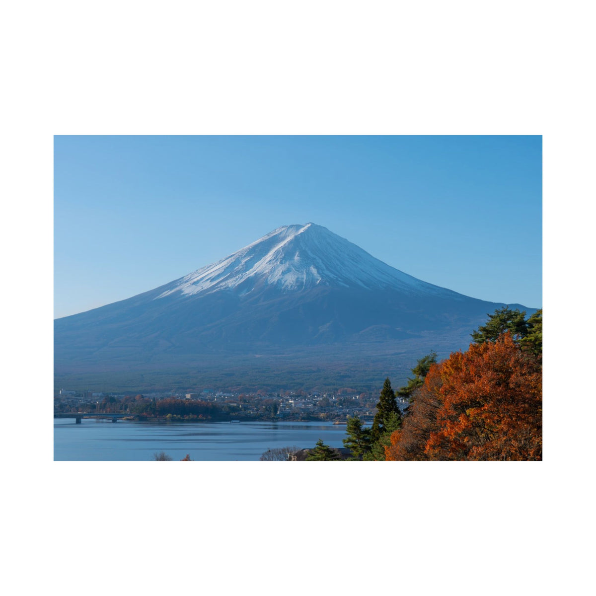 Mount Fuji Autumn Poster — Lake Kawaguchi Fall Foliage Wall Print, Japanese Landscape Décor