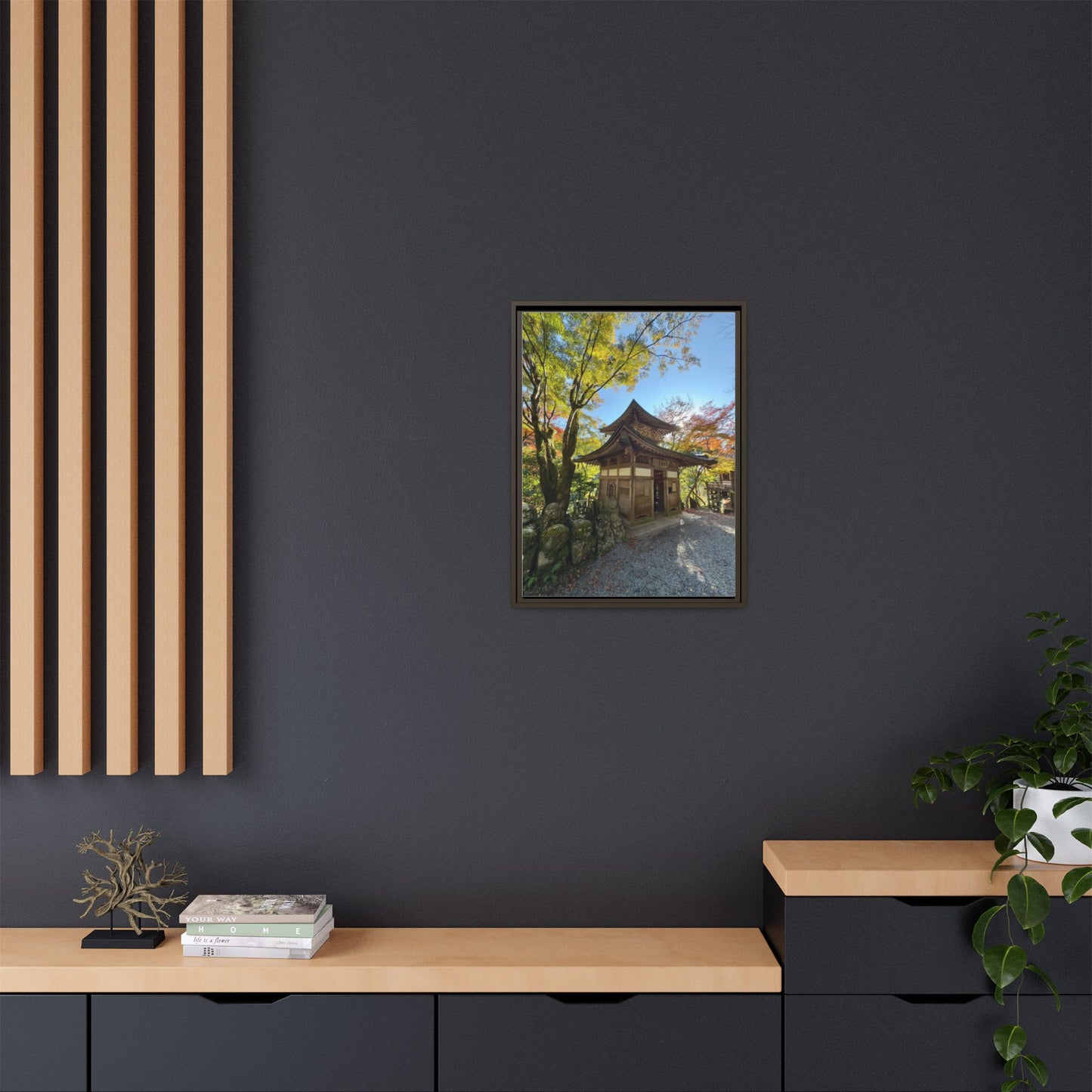 Traditional Japanese Garden Temple Framed Canvas Print — Serene Architecture Wall Art