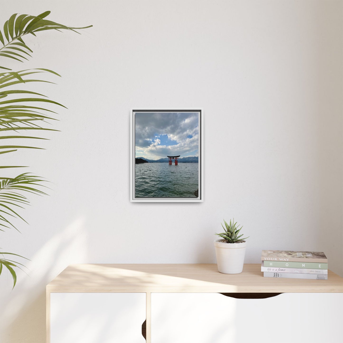 Miyajima Torii Gate Framed Canvas Print — Serene Japanese Coastal Wall Art