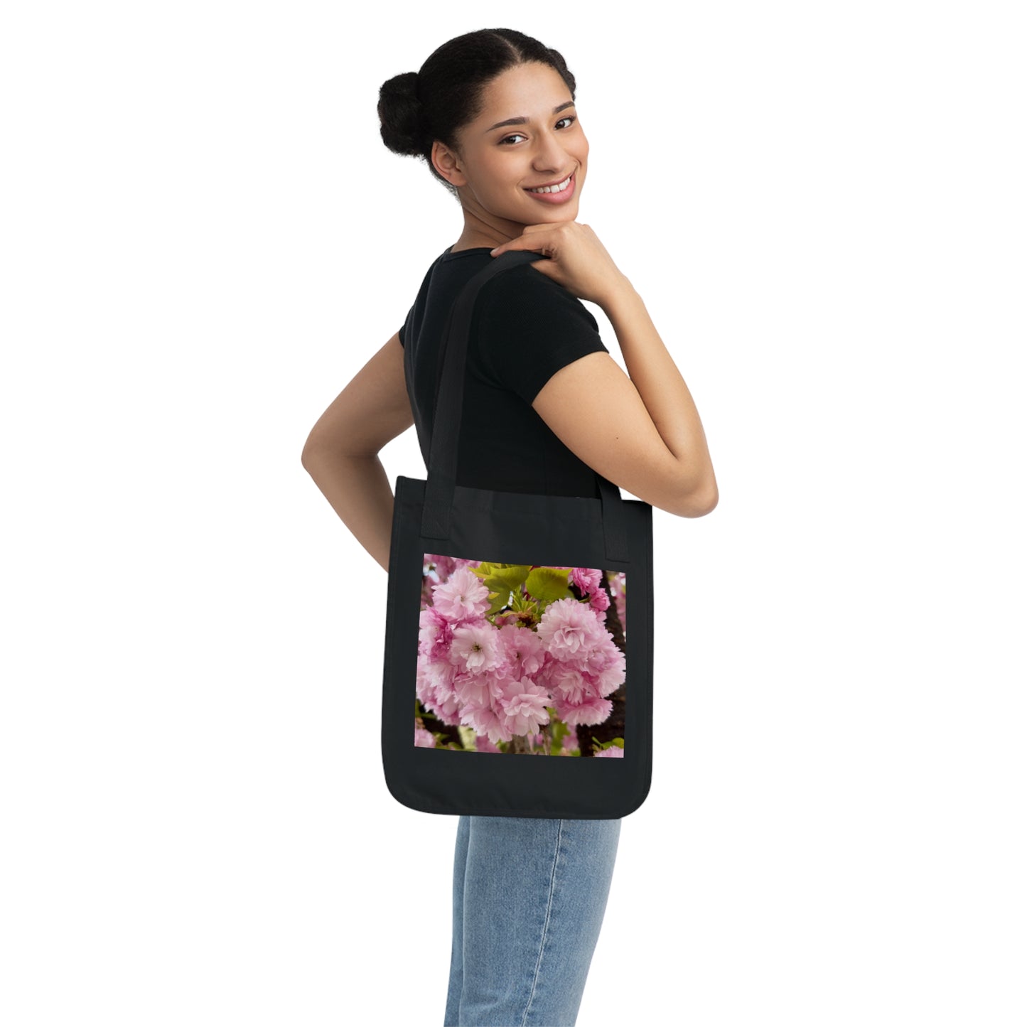 Pink Cherry Blossoms Organic Tote Bag, Eco-Friendly Reusable Shopping Bag, Spring Bag, Gift for Her, Sustainable Fashion