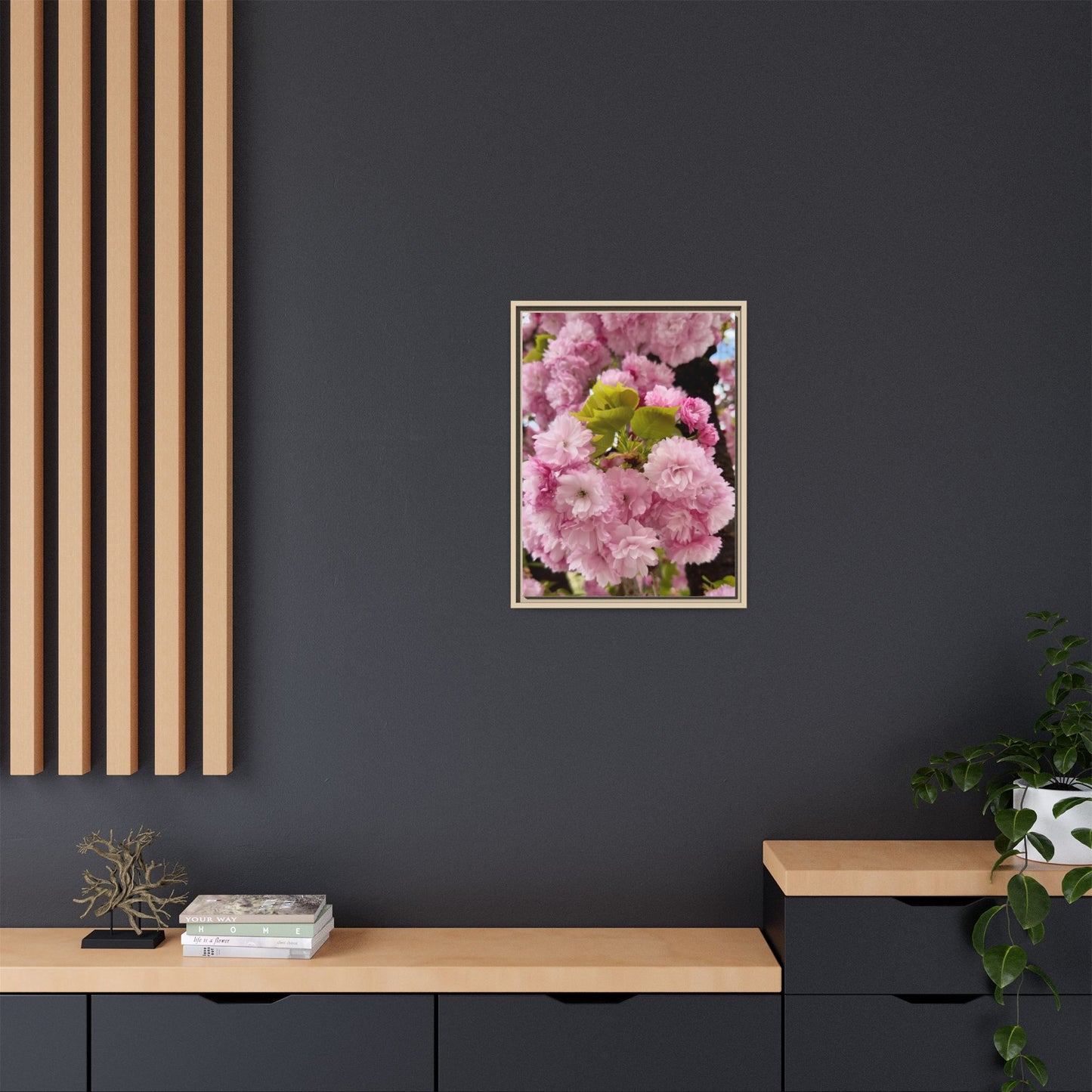 Pink Cherry Blossoms Framed Canvas Print — Japanese Spring Floral Wall Art