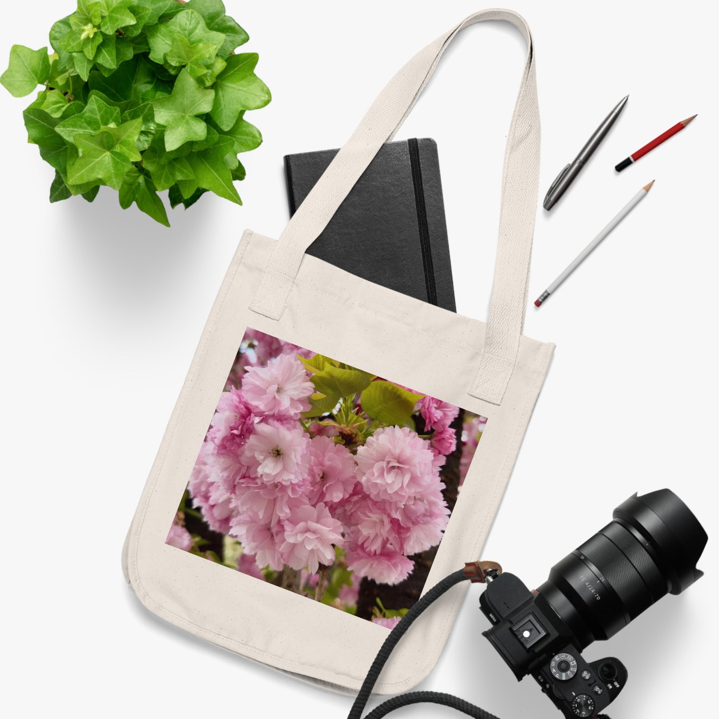 Pink Cherry Blossoms Organic Tote Bag, Eco-Friendly Reusable Shopping Bag, Spring Bag, Gift for Her, Sustainable Fashion