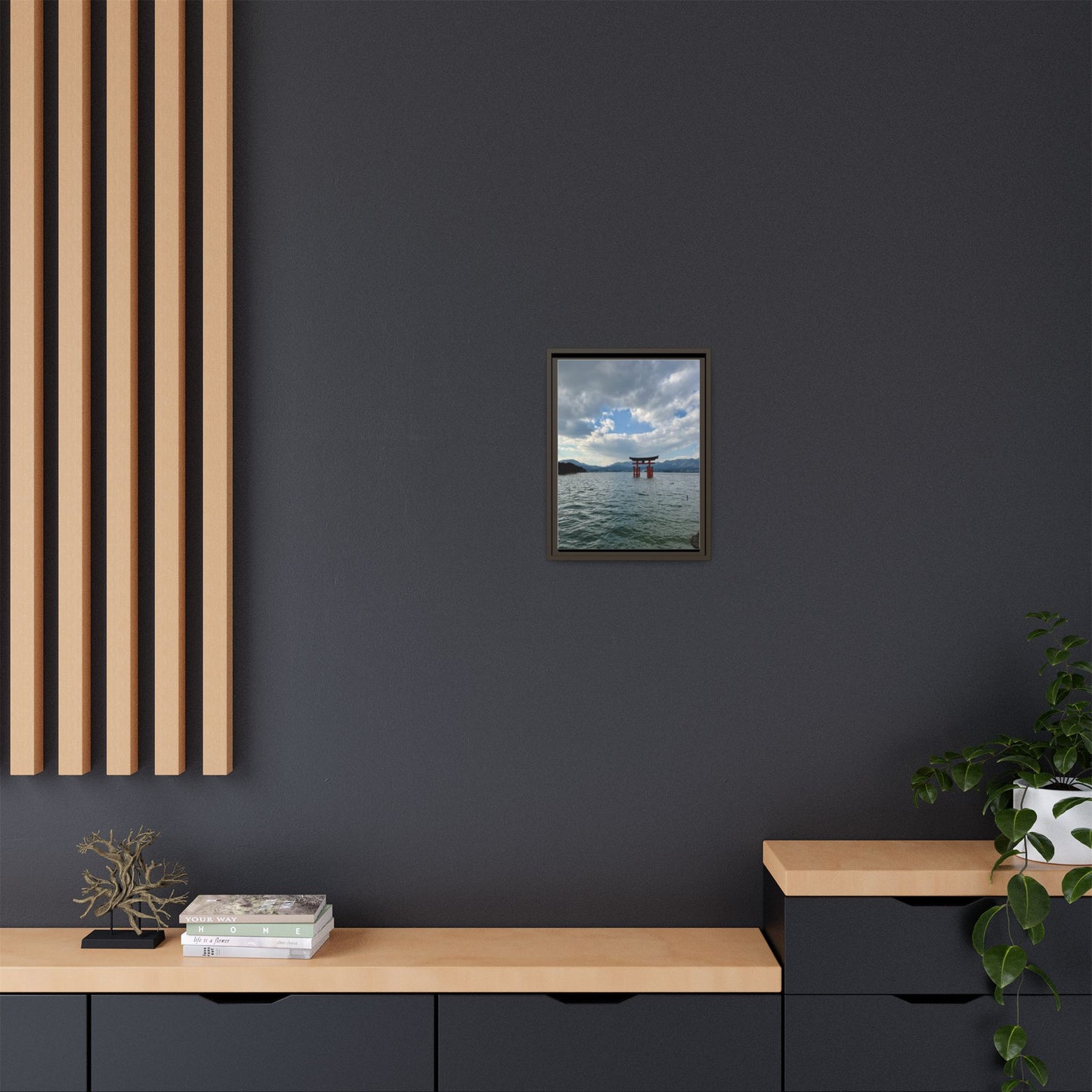 Miyajima Torii Gate Framed Canvas Print — Serene Japanese Coastal Wall Art