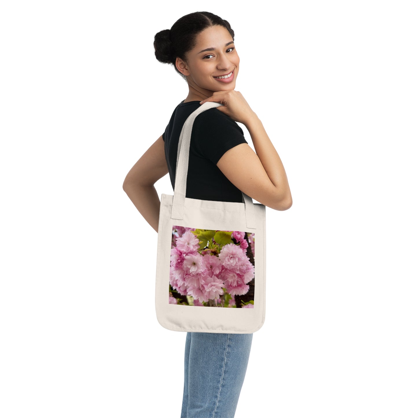 Pink Cherry Blossoms Organic Tote Bag, Eco-Friendly Reusable Shopping Bag, Spring Bag, Gift for Her, Sustainable Fashion