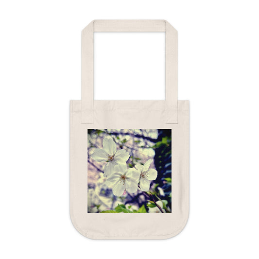 Cherry Blossoms Organic Canvas Tote Bag, Eco-Friendly Shopping Bag, Reusable Grocery Tote, Beach Bag, Gift for Nature Lovers