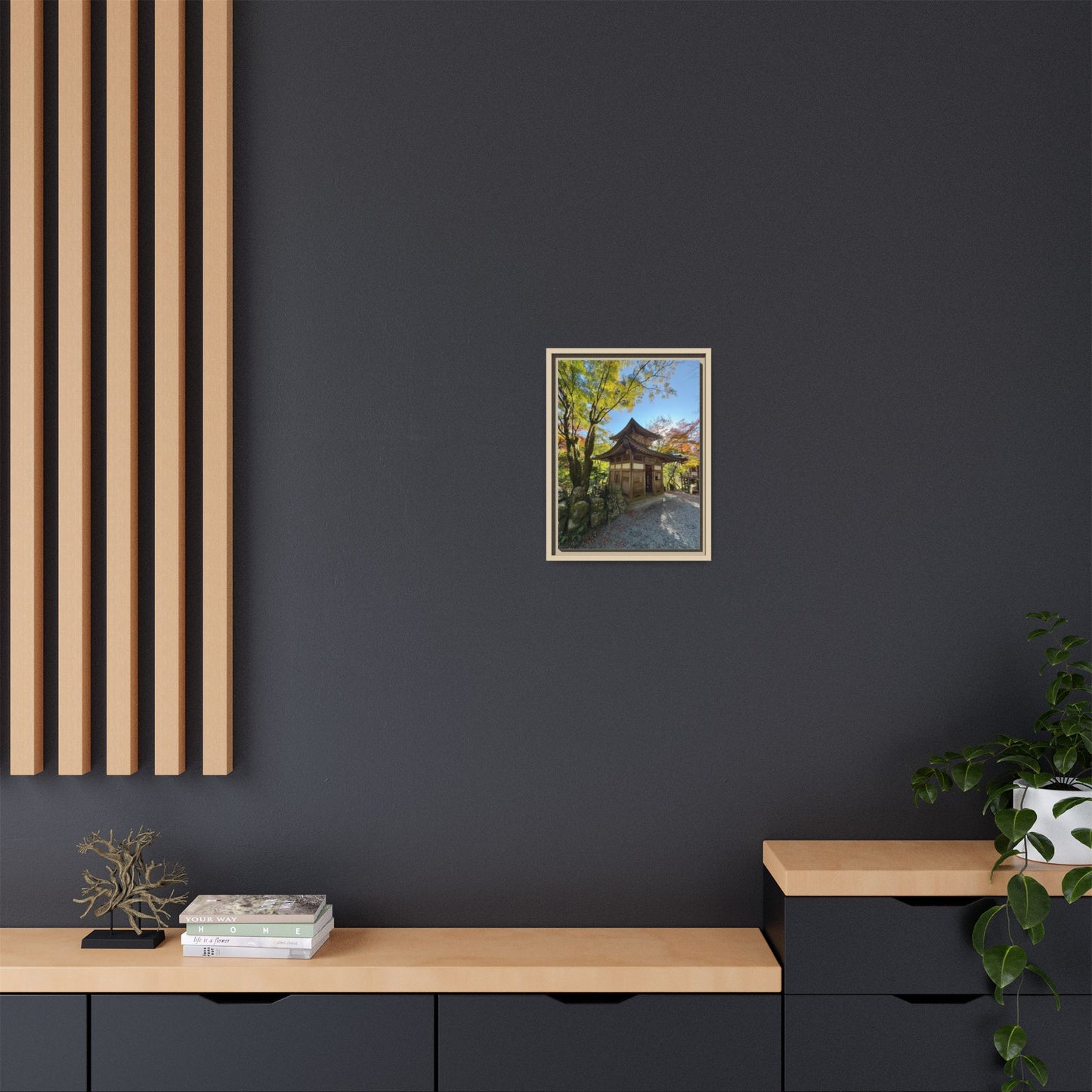 Traditional Japanese Garden Temple Framed Canvas Print — Serene Architecture Wall Art
