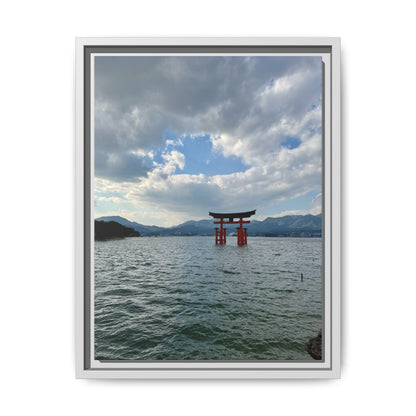 Miyajima Torii Gate Framed Canvas Print — Serene Japanese Coastal Wall Art