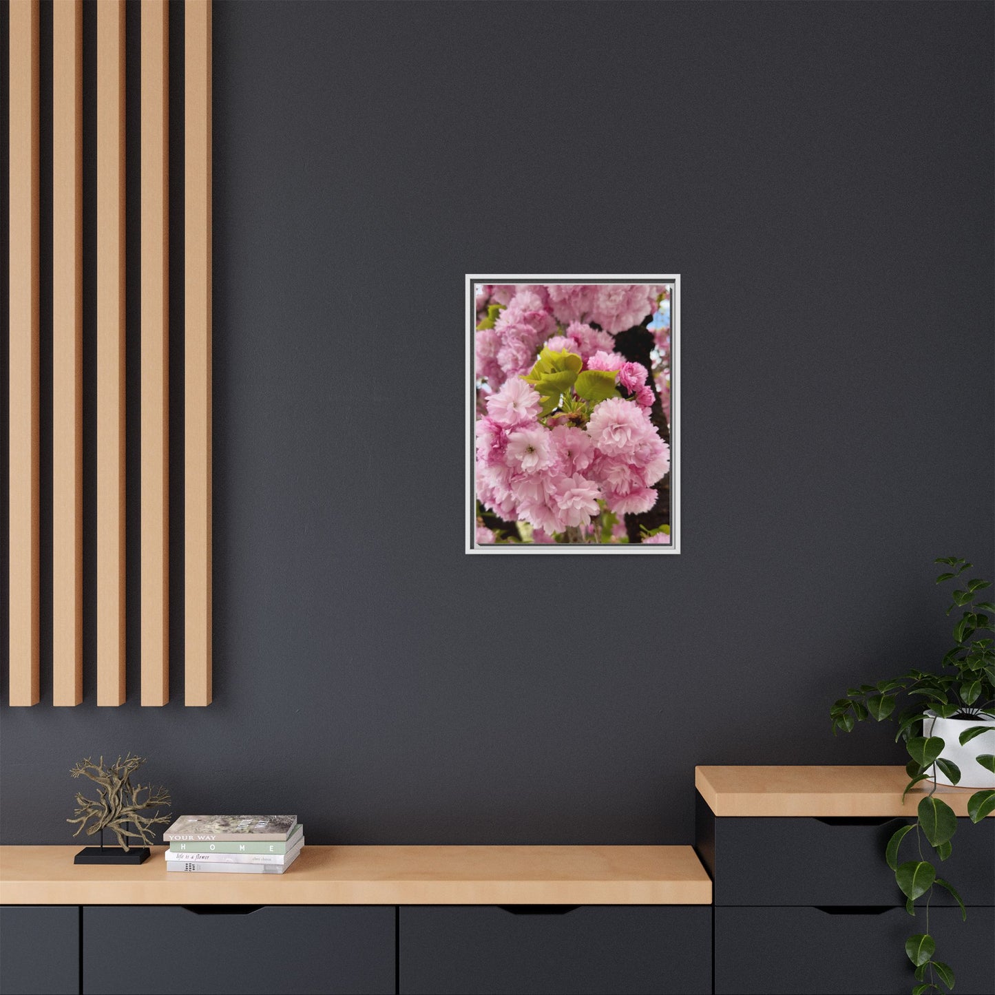 Pink Cherry Blossoms Framed Canvas Print — Japanese Spring Floral Wall Art