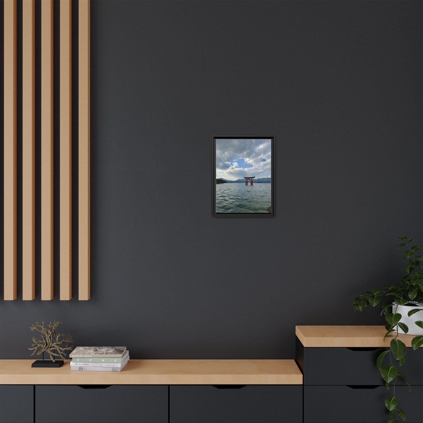 Miyajima Torii Gate Framed Canvas Print — Serene Japanese Coastal Wall Art