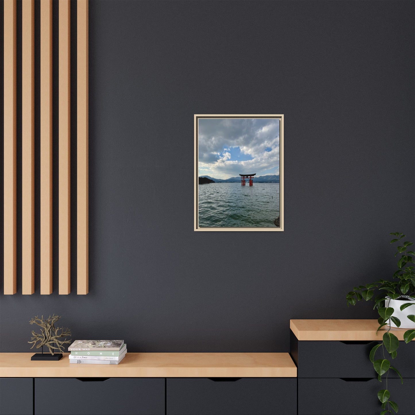 Miyajima Torii Gate Framed Canvas Print — Serene Japanese Coastal Wall Art