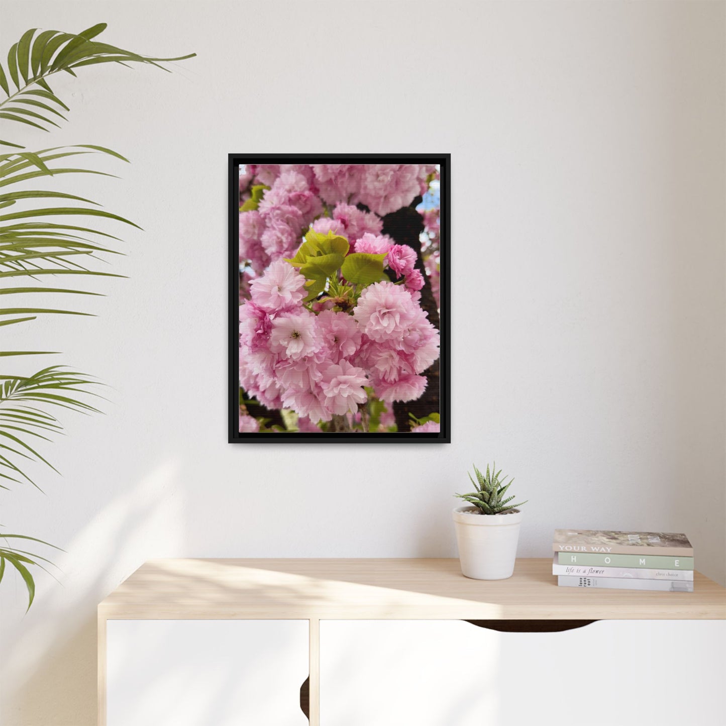 Pink Cherry Blossoms Framed Canvas Print — Japanese Spring Floral Wall Art