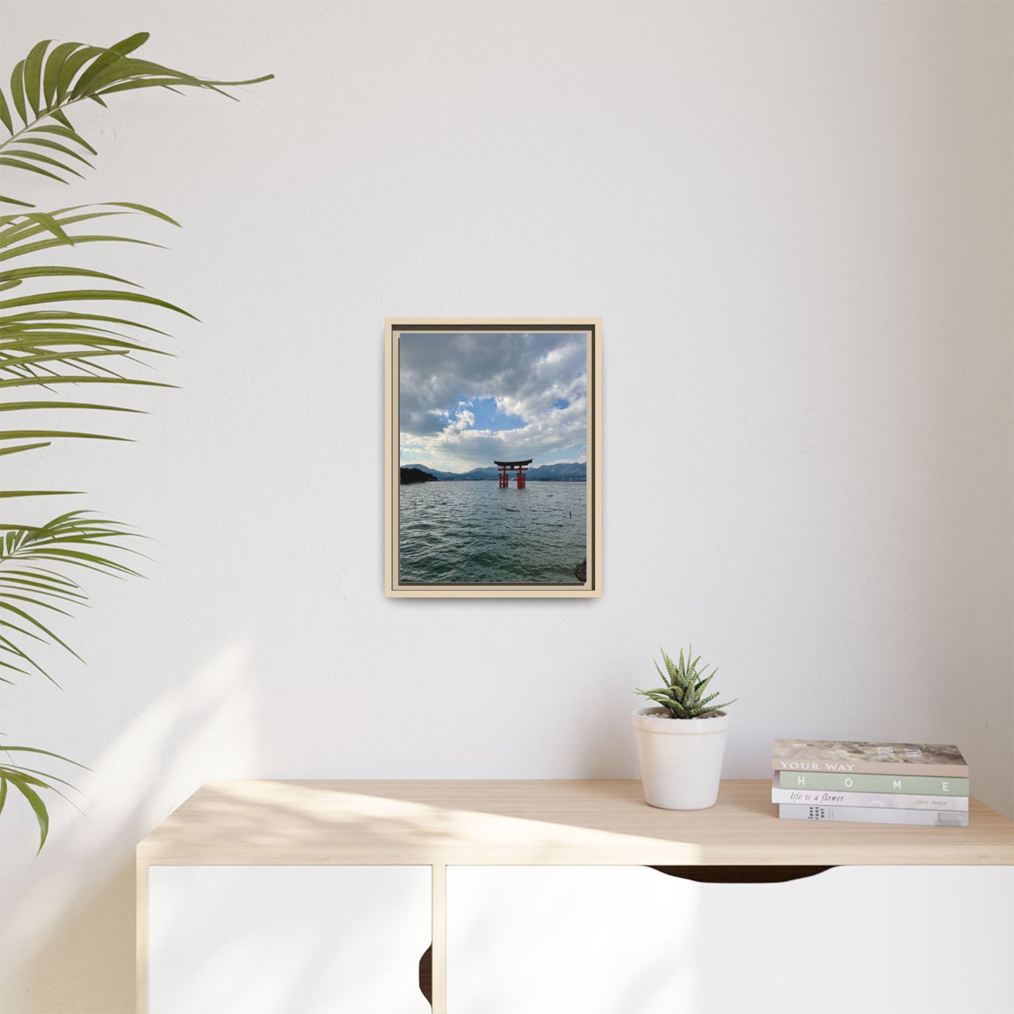 Miyajima Torii Gate Framed Canvas Print — Serene Japanese Coastal Wall Art
