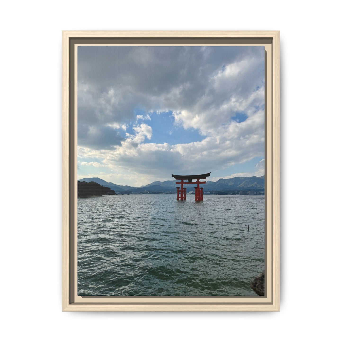 Miyajima Torii Gate Framed Canvas Print — Serene Japanese Coastal Wall Art