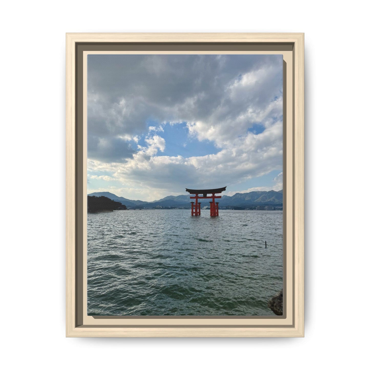 Miyajima Torii Gate Framed Canvas Print — Serene Japanese Coastal Wall Art