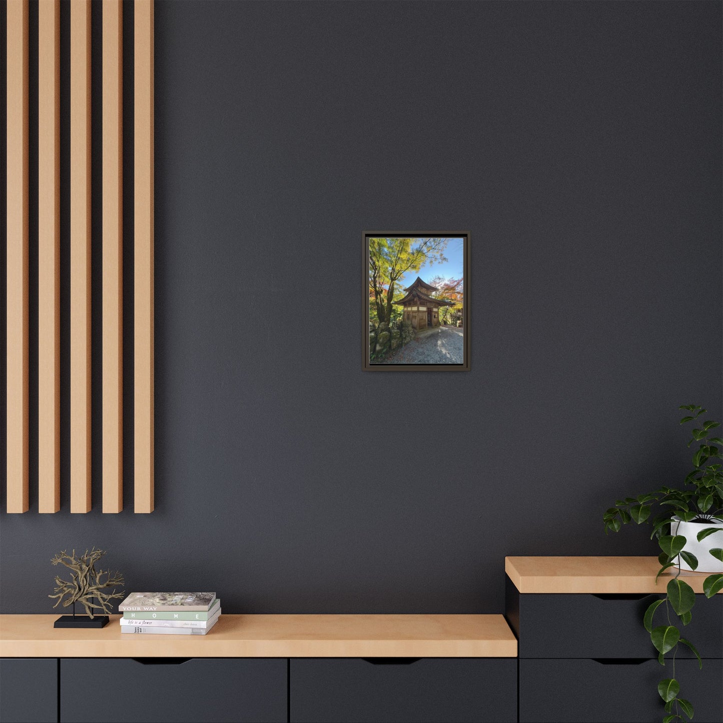 Traditional Japanese Garden Temple Framed Canvas Print — Serene Architecture Wall Art